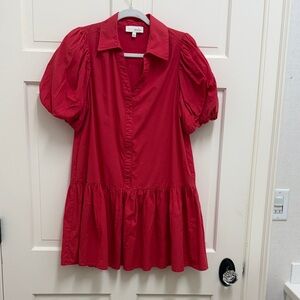 Pinch Puff-Sleeve Red Tunic Top